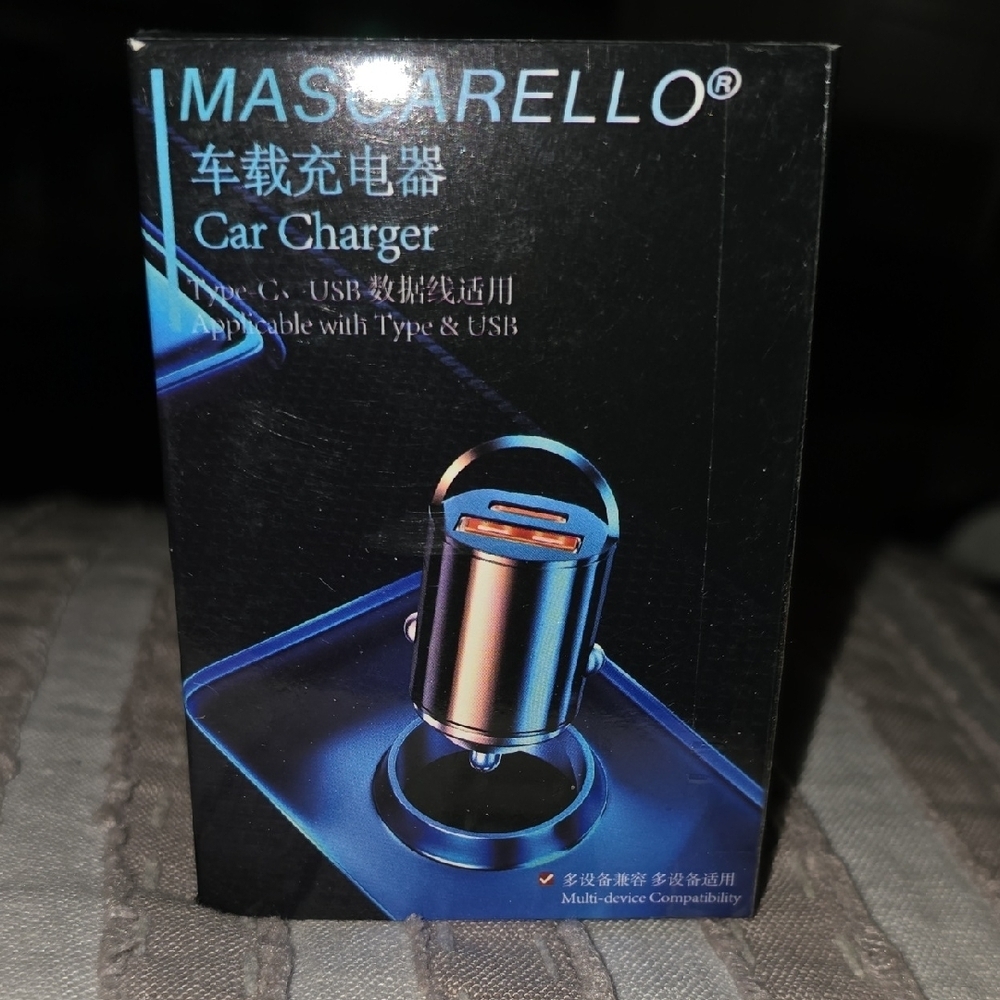 Black Car Charger with Type-C & USB